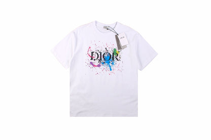 Dior Color Splash Graphic T-shirt - White Unisex Streetwear Limited Edition - This white Dior t-shirt is adorned with the iconic 'Dior' logo, splashed across the front