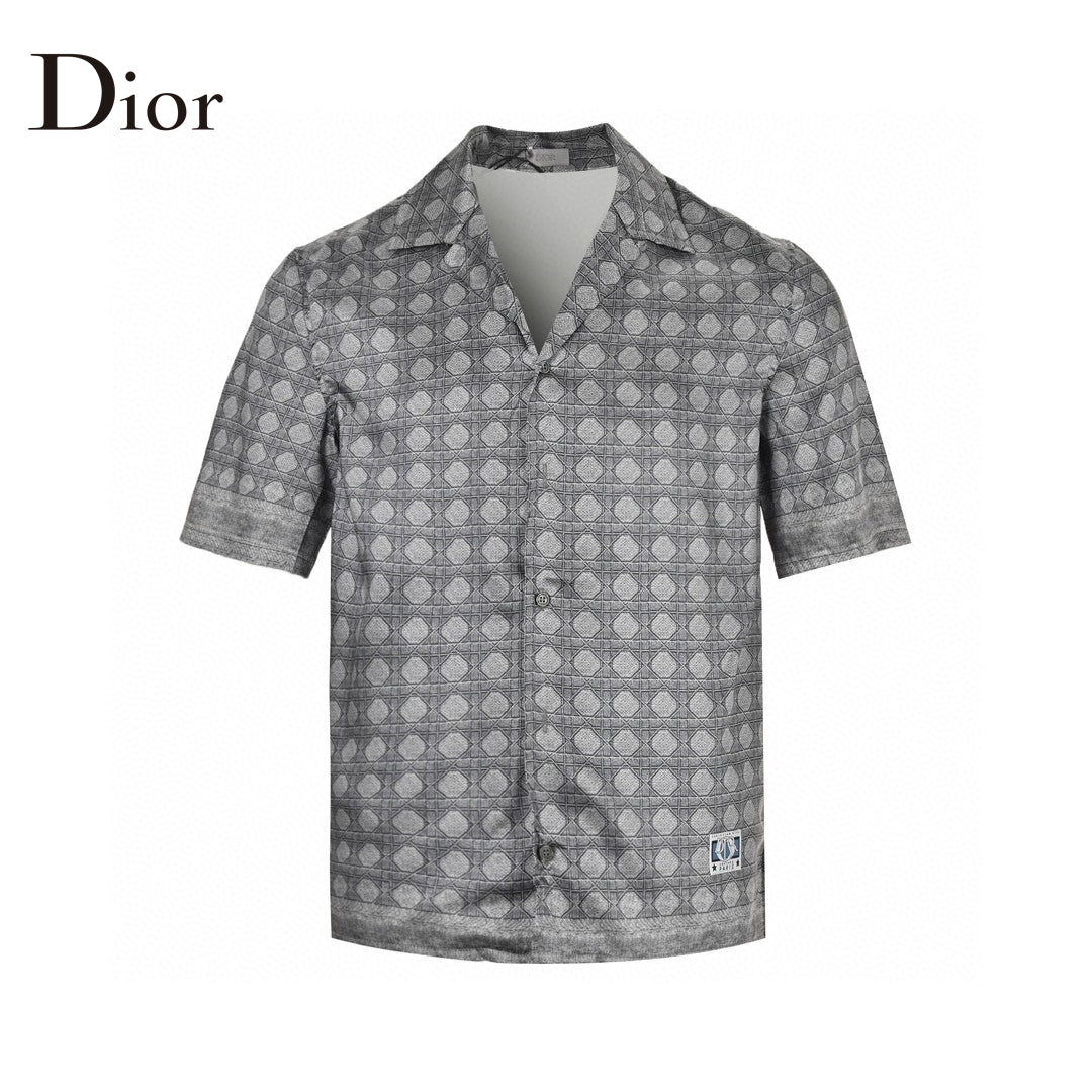 Dior Geometric Pattern Short Sleeve Shirt In - Gray Unisex Streetwear Limited Edition - This Dior short sleeve shirt showcases a refined geometric pattern in a sophisticated gray hue.