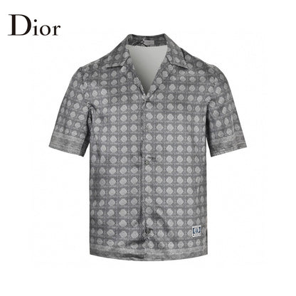 Dior Geometric Pattern Short Sleeve Shirt In - Gray Unisex Streetwear Limited Edition - This Dior short sleeve shirt showcases a refined geometric pattern in a sophisticated gray hue.