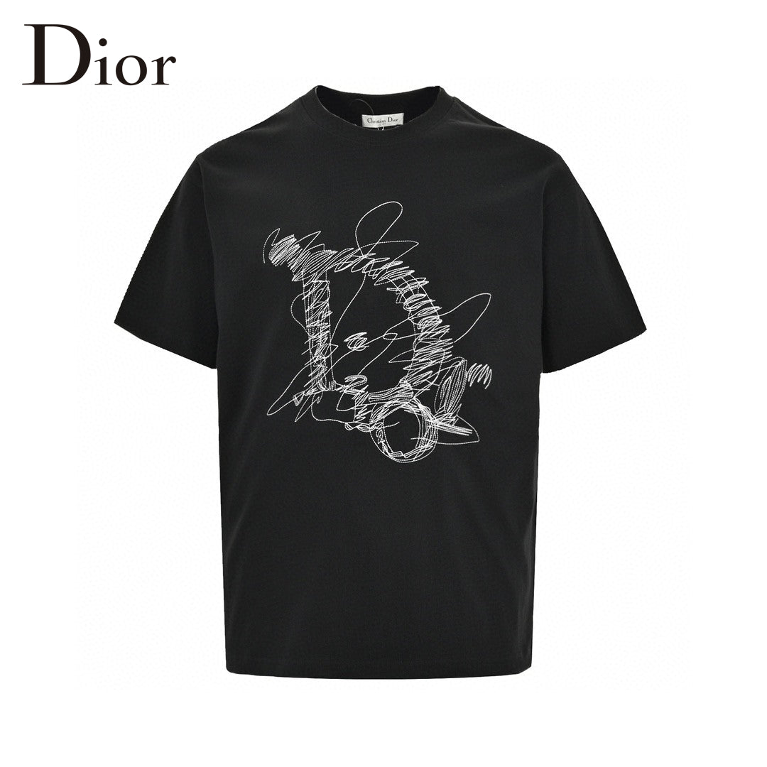 Dior Scribble Design T-shirt (black) Unisex Streetwear Limited Edition - This Dior t-shirt features an abstract scribble design in white on a black background. Made