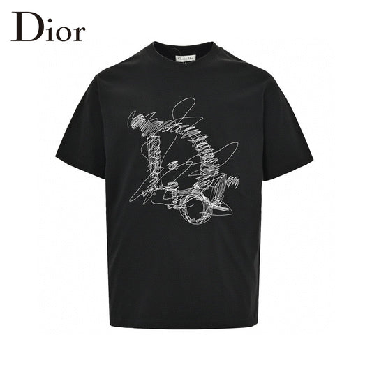 Dior Scribble Design T-shirt (black) Unisex Streetwear Limited Edition - This Dior t-shirt features an abstract scribble design in white on a black background. Made