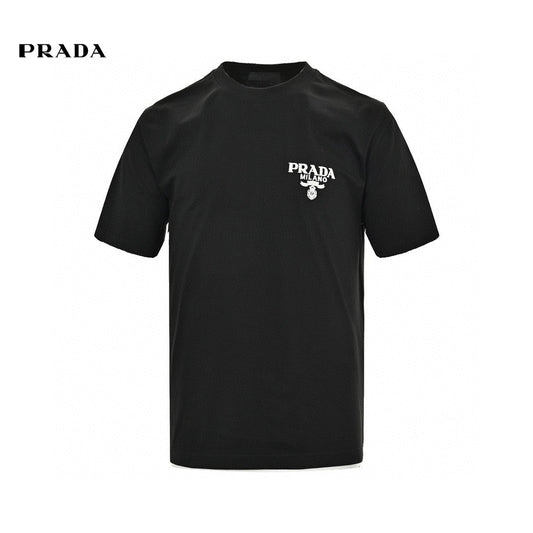 Prada T-shirt - Black Unisex Streetwear Limited Edition - This Prada t-shirt features a minimalist black design. It has the Prada Milano logo printed