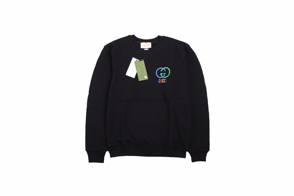 Gucci Interlocking G Sweatshirt - - Black Unisex Streetwear Limited Edition - This black Gucci sweatshirt features the iconic interlocking G logo in a vibrant blue and