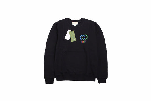 Gucci Interlocking G Sweatshirt - - Black Unisex Streetwear Limited Edition - This black Gucci sweatshirt features the iconic interlocking G logo in a vibrant blue and