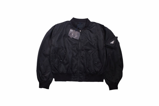 Prada Bomber Jacket - Black Unisex Streetwear Limited Edition - This Prada jacket features a classic black bomber design with a zip-up front. It has