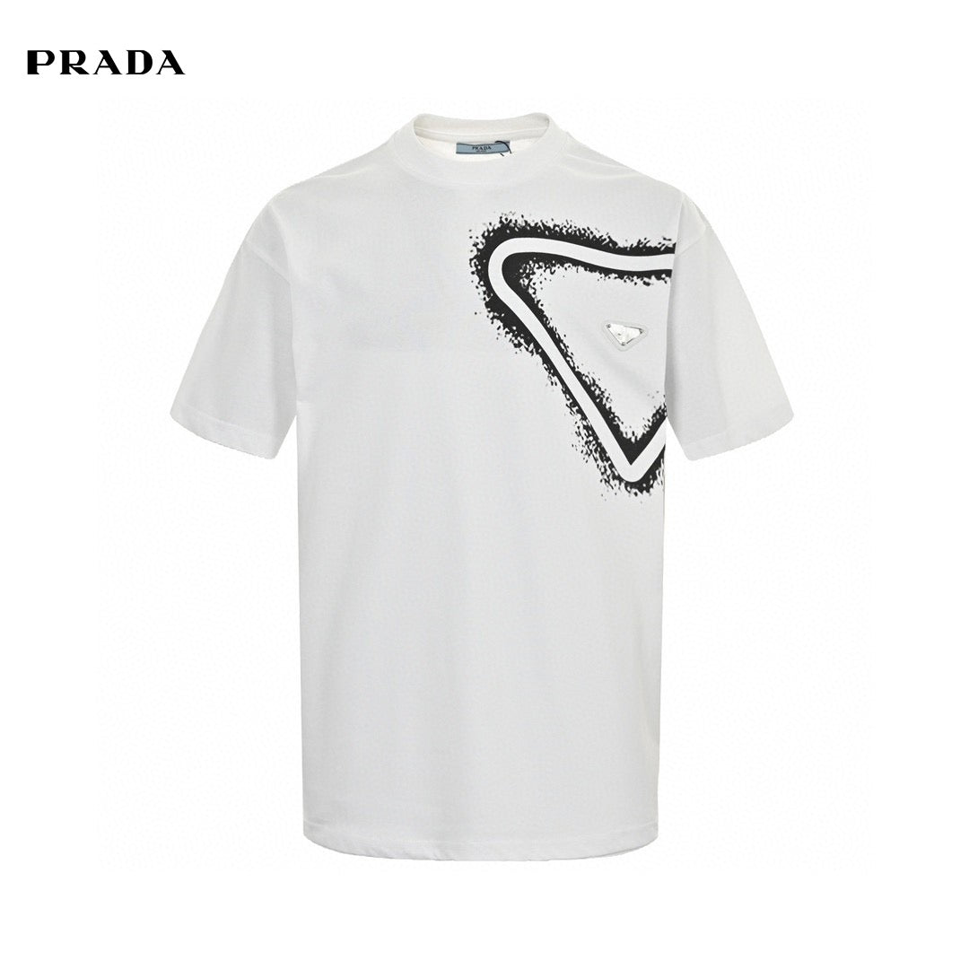 Prada Triangle Spray Paint Logo T-shirt (white) Unisex Streetwear Limited Edition - The Prada Triangle Spray Paint Logo T-Shirt in white is a modern and edgy piece
