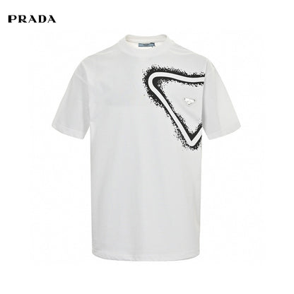 Prada Triangle Spray Paint Logo T-shirt (white) Unisex Streetwear Limited Edition - The Prada Triangle Spray Paint Logo T-Shirt in white is a modern and edgy piece