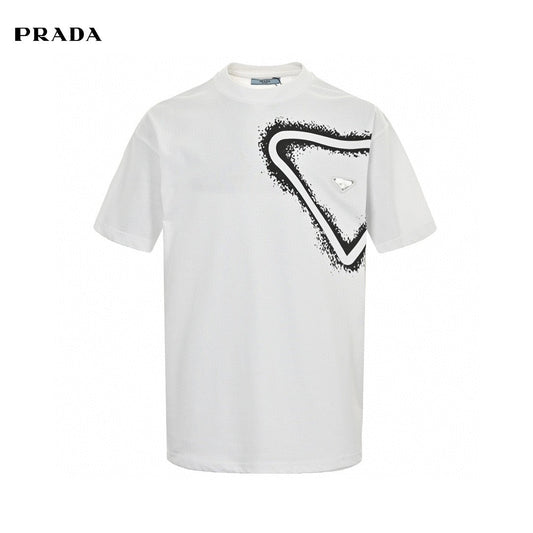 Prada Triangle Spray Paint Logo T-shirt (white) Unisex Streetwear Limited Edition - The Prada Triangle Spray Paint Logo T-Shirt in white is a modern and edgy piece