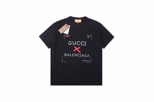 Gucci - Balenciaga Collaboration T-shirt - Black Unisex Streetwear Limited Edition - This black t-shirt marks a bold collaboration between Gucci and Balenciaga, featuring a standout design