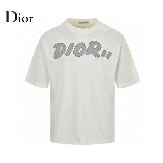 Dior Oversized Grey Logo T-shirt - White Unisex Streetwear Limited Edition - This Dior t-shirt features a bold oversized 'Dior' logo in grey on the front. The