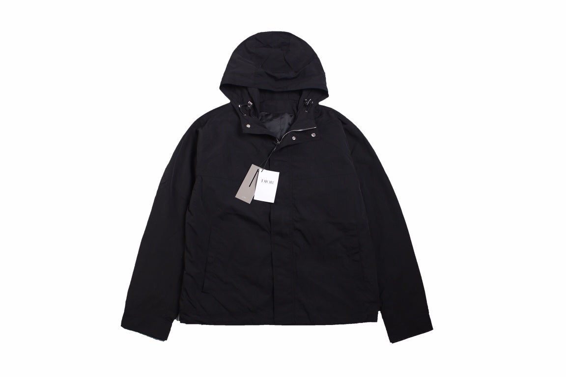Dior Hooded Jacket - Black Unisex Streetwear Limited Edition - This Dior jacket features a minimalist black design with a zip-up front. It has an