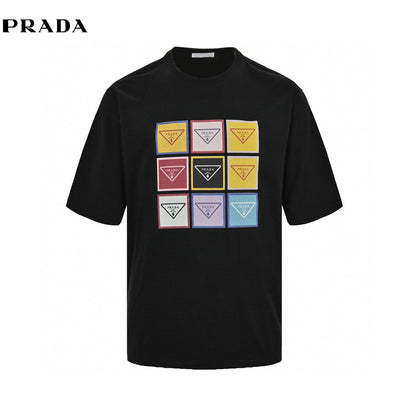 Prada Pop Art Logo T-shirt (black) Unisex Streetwear Limited Edition - The Prada Pop Art Logo T-Shirt in black features a playful and colorful design inspired