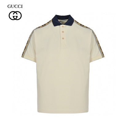 Gucci Polo Shirt With Logo Tape - White Unisex Streetwear Limited Edition - This Gucci Polo Shirt in a creamy white color features signature logo tape detailing along