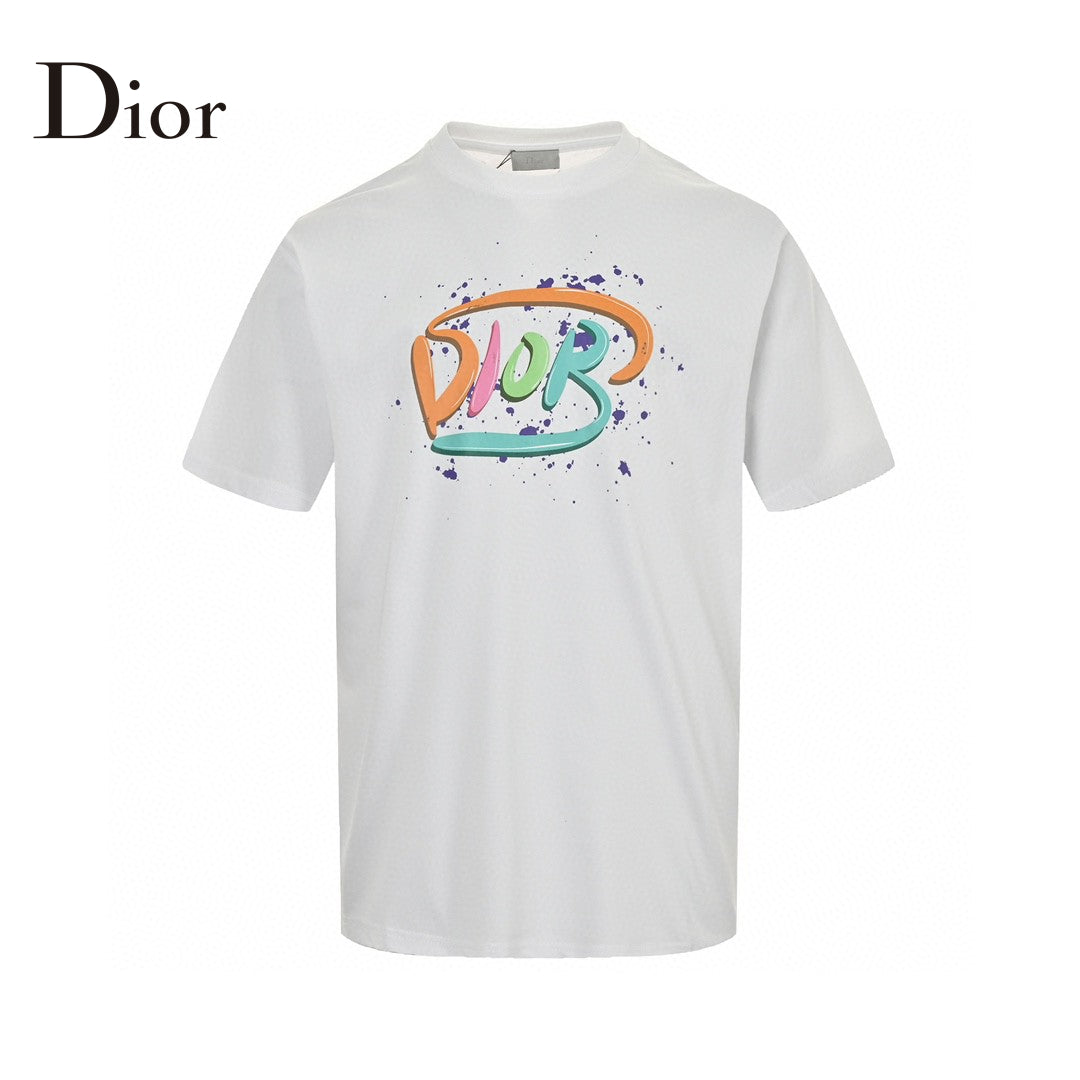 Dior Multicolor Logo T-shirt - White Unisex Streetwear Limited Edition - This Dior t-shirt features a vibrant multicolor 'Dior' logo with paint splatter details on the