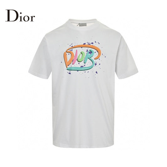 Dior Multicolor Logo T-shirt - White Unisex Streetwear Limited Edition - This Dior t-shirt features a vibrant multicolor 'Dior' logo with paint splatter details on the