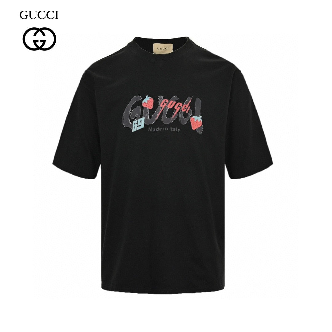 Gucci Strawberry Logo T-shirt (black) Unisex Streetwear Limited Edition - The Gucci Strawberry Logo T-Shirt in black offers a stylish and playful addition to any
