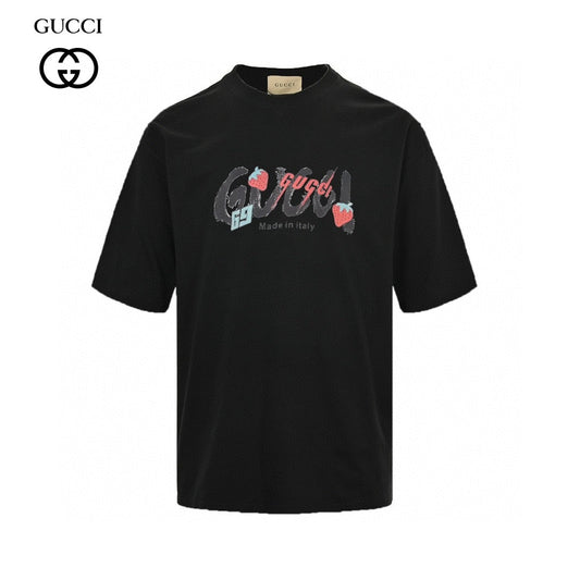 Gucci Strawberry Logo T-shirt (black) Unisex Streetwear Limited Edition - The Gucci Strawberry Logo T-Shirt in black offers a stylish and playful addition to any