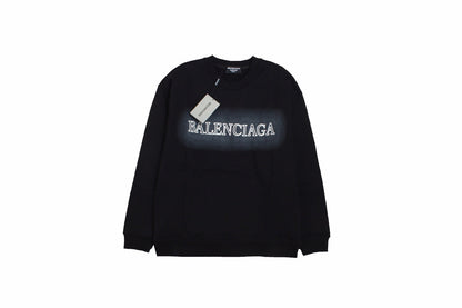 Balenciaga Sweatshirt - Black Unisex Streetwear Limited Edition - Black sweatshirt with white Balenciaga logo on a gradient background on the chest. Comfortable and