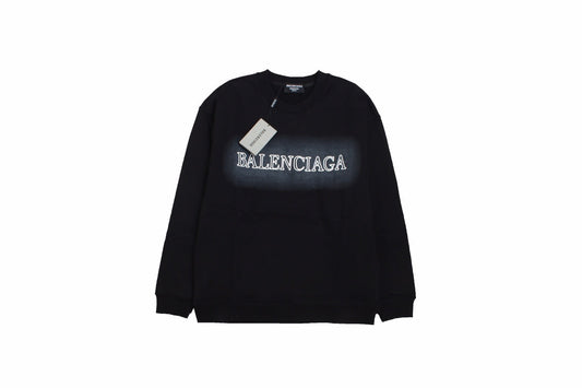 Balenciaga Sweatshirt - Black Unisex Streetwear Limited Edition - Black sweatshirt with white Balenciaga logo on a gradient background on the chest. Comfortable and