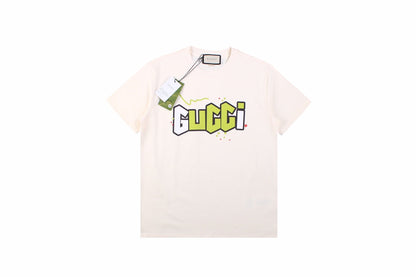 Gucci Lightning Bolt Logo T-shirt In - Cream Unisex Streetwear Limited Edition - This cream Gucci t-shirt captures attention with its playful design, featuring the Gucci logo outlined