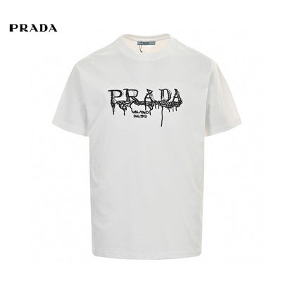 Prada Graphic Logo T-shirt (white) Unisex Streetwear Limited Edition - This white Prada T-shirt features a bold graphic logo print on the front, showcasing the