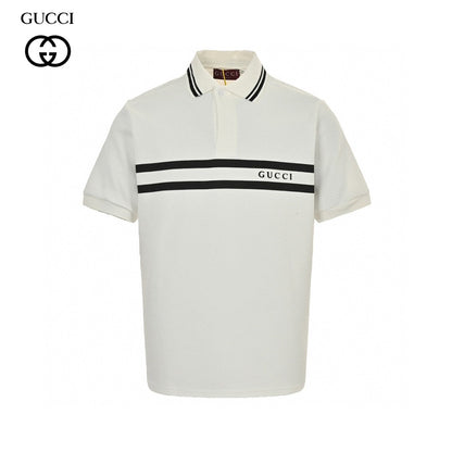 Gucci Striped Logo Polo Shirt (white) Unisex Streetwear Limited Edition - Embrace timeless elegance with the Gucci Striped Logo Polo Shirt in white. Crafted from high-quality