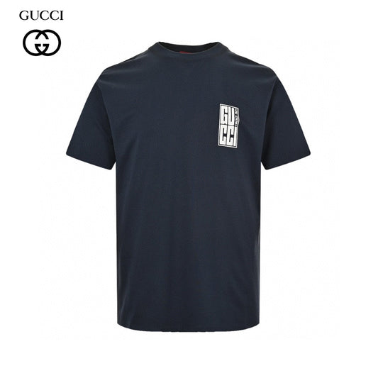 Gucci Navy T-shirt With Vertical Logo Patch - Blue Unisex Streetwear Limited Edition - The Gucci Navy Blue T-Shirt with Vertical Logo Patch combines simplicity with a touch of