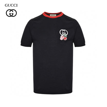 Gucci Cherry Embroidered T-shirt Unisex Streetwear Limited Edition - The Gucci Cherry Embroidered T-Shirt combines playful design with luxury craftsmanship. This black tee features