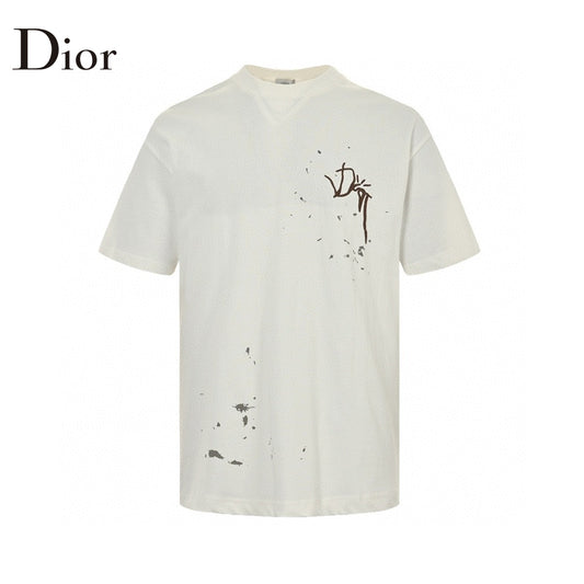 Dior Artistic Splatter T-shirt (white) Unisex Streetwear Limited Edition - The Dior Artistic Splatter T-Shirt in white is a refined yet avant-garde piece that embodies