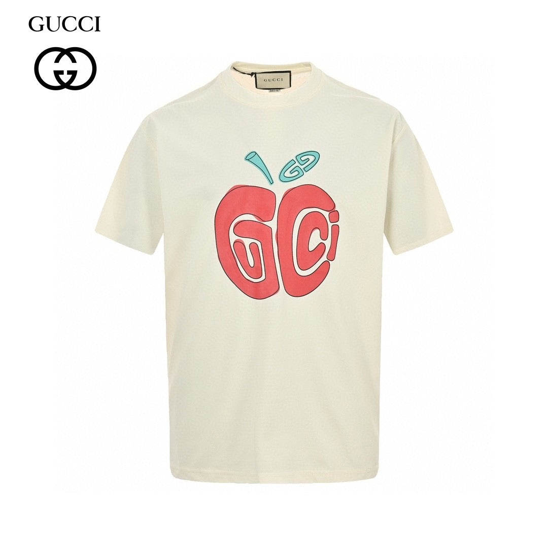 Gucci Apple Logo T-shirt (white) Unisex Streetwear Limited Edition - Add a playful touch to your wardrobe with the Gucci Apple Logo T-Shirt. Crafted from