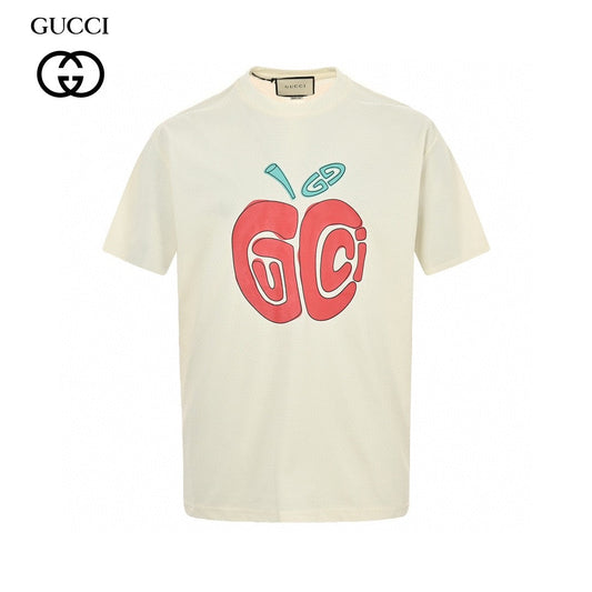 Gucci Apple Logo T-shirt (white) Unisex Streetwear Limited Edition - Add a playful touch to your wardrobe with the Gucci Apple Logo T-Shirt. Crafted from