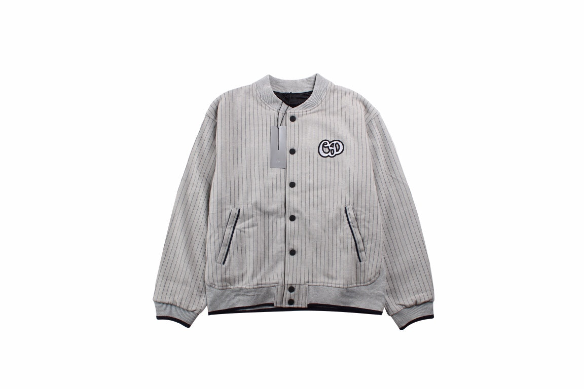 Dior Striped Bomber Jacket - - Grey Unisex Streetwear Limited Edition - This grey Dior bomber jacket features a classic pinstripe design and a comfortable fit. The