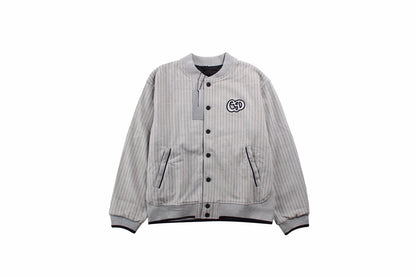 Dior Striped Bomber Jacket - - Grey Unisex Streetwear Limited Edition - This grey Dior bomber jacket features a classic pinstripe design and a comfortable fit. The