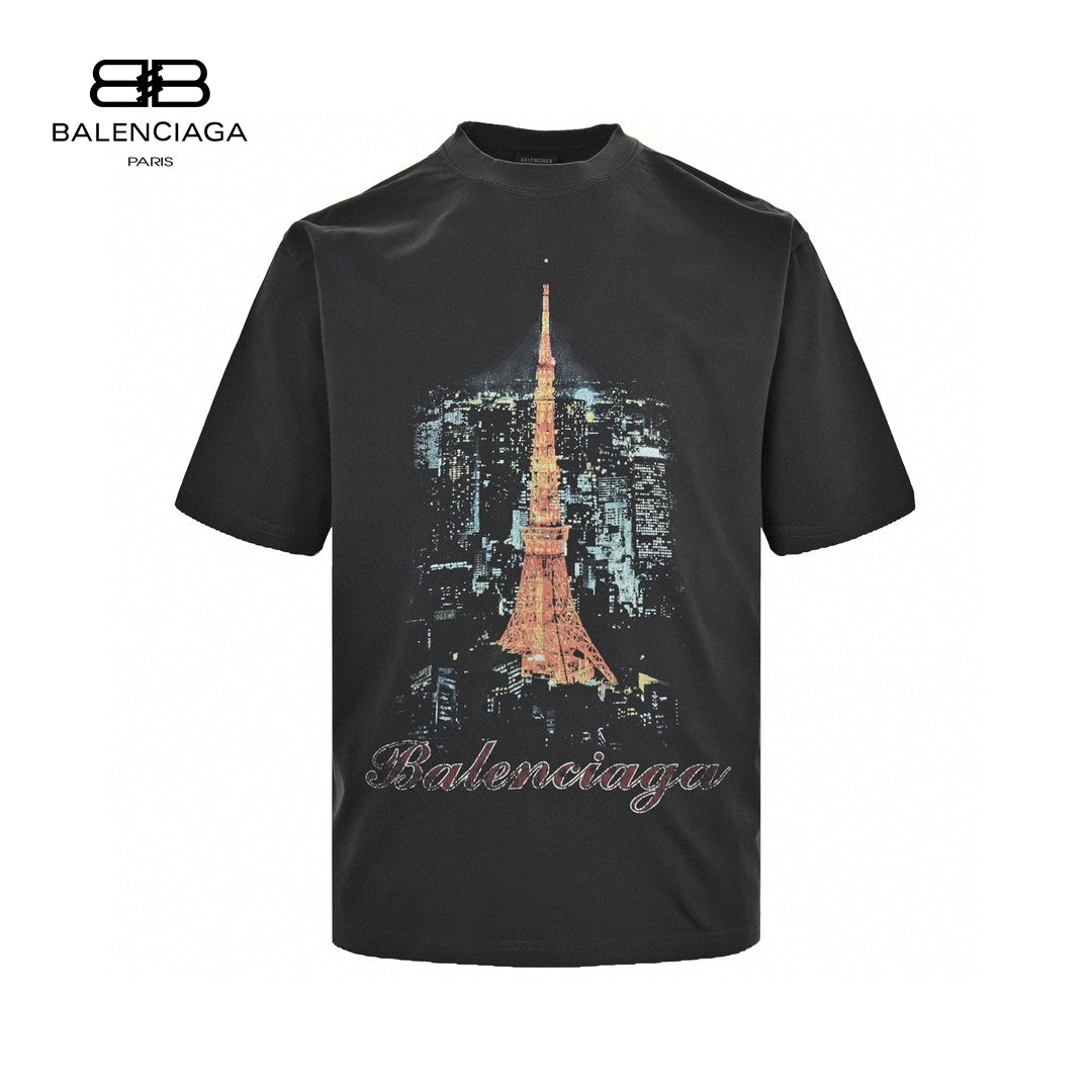 Balenciaga Tokyo Tower T-shirt - Black Unisex Streetwear Limited Edition - The Balenciaga Tokyo Tower T-Shirt in black is a striking and stylish addition to any