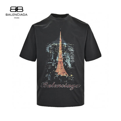 Balenciaga Tokyo Tower T-shirt - Black Unisex Streetwear Limited Edition - The Balenciaga Tokyo Tower T-Shirt in black is a striking and stylish addition to any