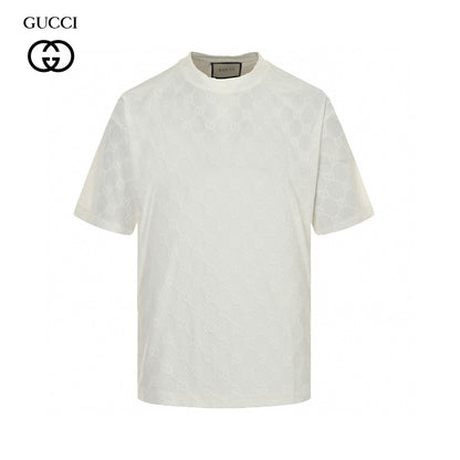 Gucci Gg Patterned T-shirt (white) Unisex Streetwear Limited Edition - The Gucci GG Patterned T-Shirt in white is a sophisticated addition to any wardrobe. Made