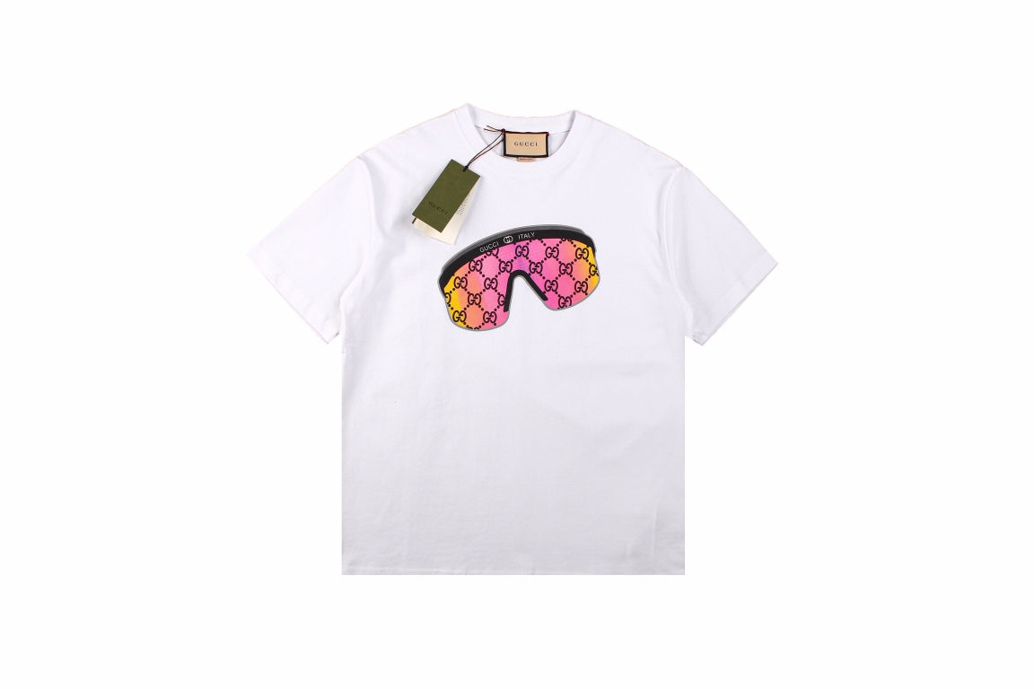 Gucci Sunglasses Graphic T-shirt - White Unisex Streetwear Limited Edition - This white Gucci t-shirt features a playful and eye-catching design of oversized sunglasses on the