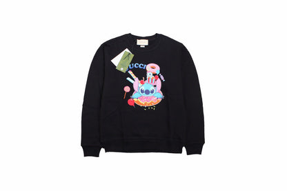 Gucci Stitch Donut Sweatshirt - Black Unisex Streetwear Limited Edition - This Gucci sweatshirt in black features a colorful and fun graphic of Stitch enjoying donuts
