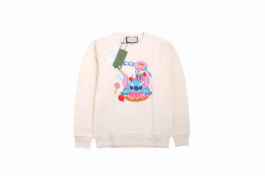 Gucci Stitch Donut Sweatshirt - - Cream Unisex Streetwear Limited Edition - This Gucci sweatshirt in cream features a colorful and playful graphic of Stitch enjoying donuts