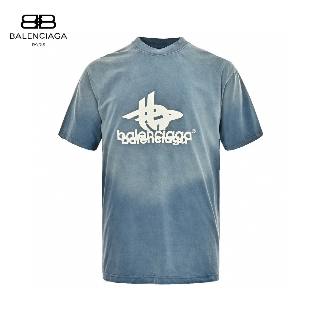 Balenciaga T-shirt - White Unisex Streetwear Limited Edition - This Balenciaga t-shirt features a unique blue wash design. The front is adorned with a