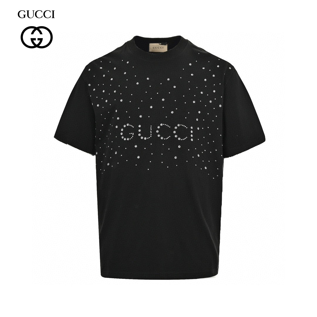 Gucci Embellished T-shirt - Black Unisex Streetwear Limited Edition - This Gucci t-shirt features a stylish design with the Gucci logo and small white dot