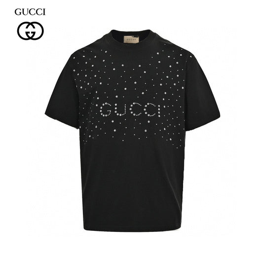 Gucci Embellished T-shirt - Black Unisex Streetwear Limited Edition - This Gucci t-shirt features a stylish design with the Gucci logo and small white dot