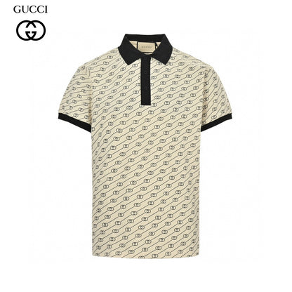 Gucci Beige And Patterned Polo Shirt - Black Unisex Streetwear Limited Edition - This Gucci Beige and Black Patterned Polo Shirt is a sophisticated blend of casual and
