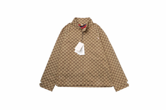Gucci Monogram Track Jacket - Red Unisex Streetwear Limited Edition - This Gucci track jacket showcases the iconic Gucci monogram pattern in a classic brown color.
