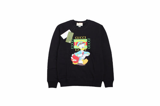 Gucci Donald Duck Sweatshirt - - Black Unisex Streetwear Limited Edition - This black Gucci sweatshirt features a vibrant graphic of Donald Duck along with the iconic