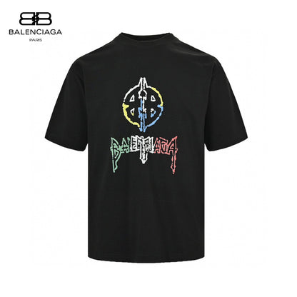 Balenciaga Multicolor Graphic Logo T-shirt - Black Unisex Streetwear Limited Edition - This Balenciaga t-shirt features a unique multicolor graphic logo on the front, combining vibrant colors