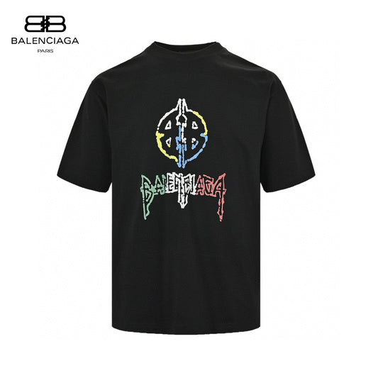 Balenciaga Multicolor Graphic Logo T-shirt - Black Unisex Streetwear Limited Edition - This Balenciaga t-shirt features a unique multicolor graphic logo on the front, combining vibrant colors