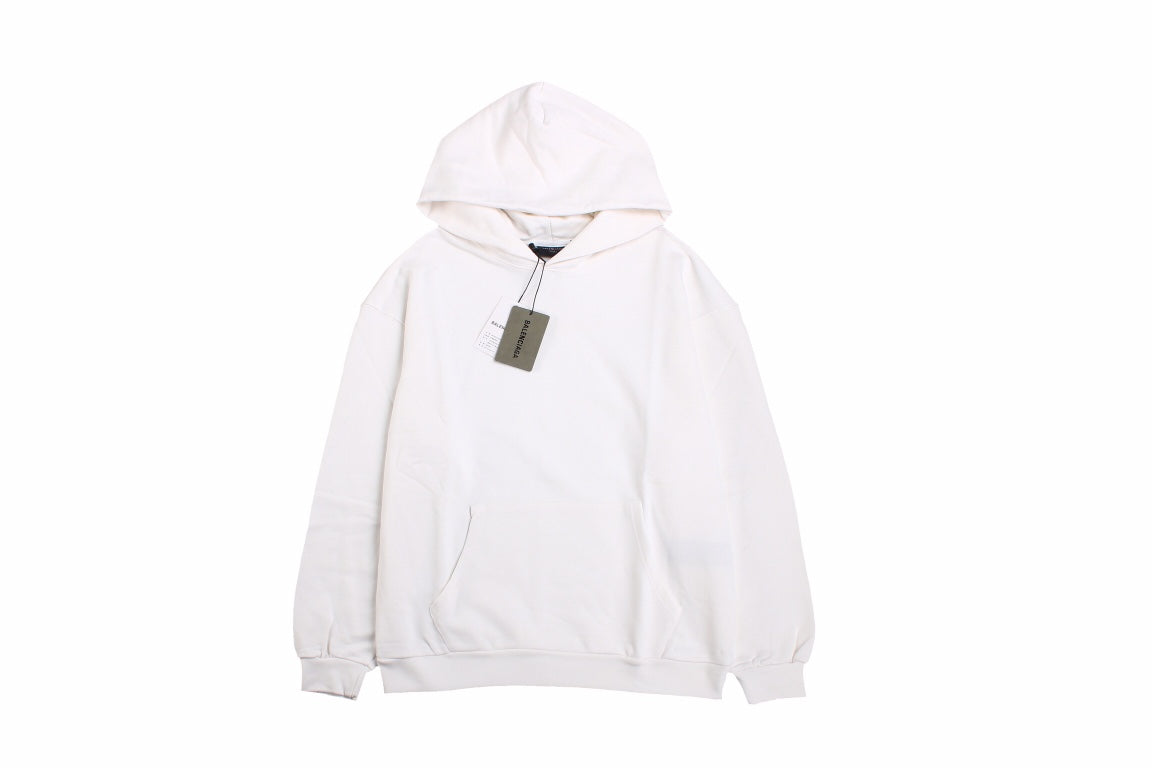 Balenciaga Hoodie - White Unisex Streetwear Limited Edition - This Balenciaga hoodie features a clean, minimalist white design. It includes a drawstring hood and