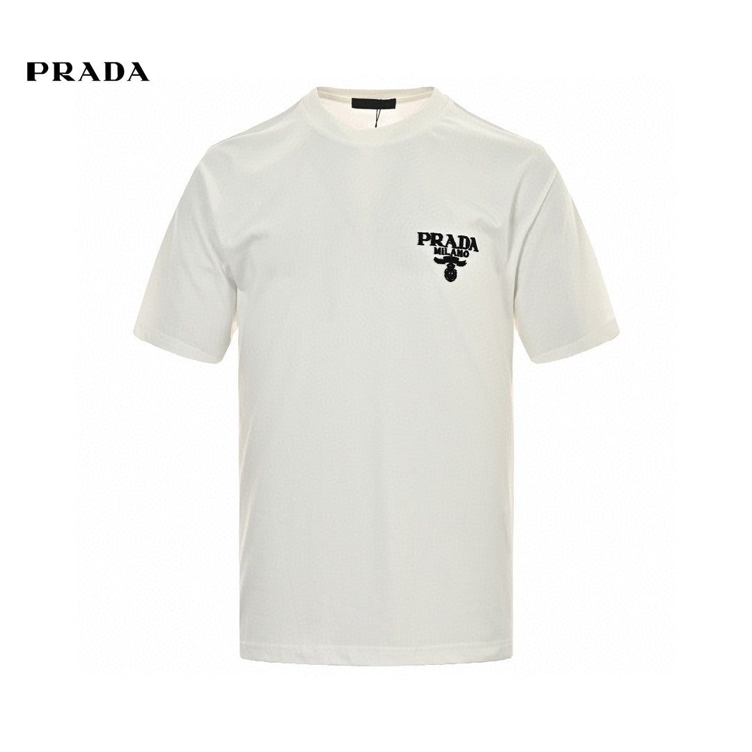 Prada T-shirt - Black Unisex Streetwear Limited Edition - This Prada t-shirt features a minimalist white design. It has the Prada Milano logo printed