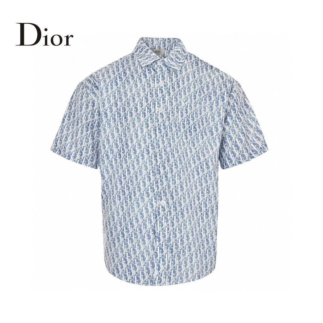 Dior Monogram Print Shirt - White Unisex Streetwear Limited Edition - This Dior shirt features an all-over monogram print in shades of blue and white, giving